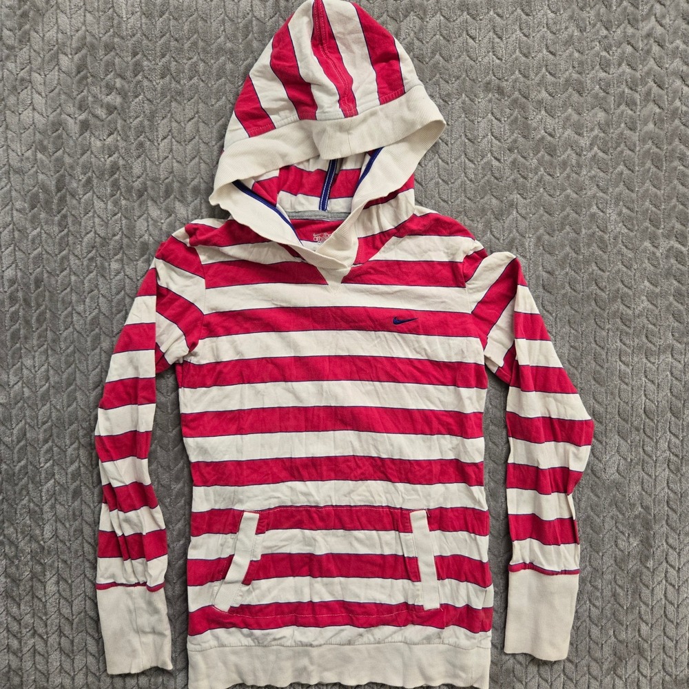 Nike Athletic Dept‎ Hoodie Womens M Pink Blue Striped Long Sleeve Shirt
